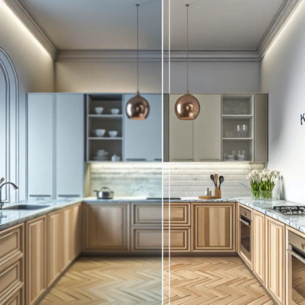 Przykładowa realizacja kuchni z zabudową i wyspą w projekcie KitchenHomeCo