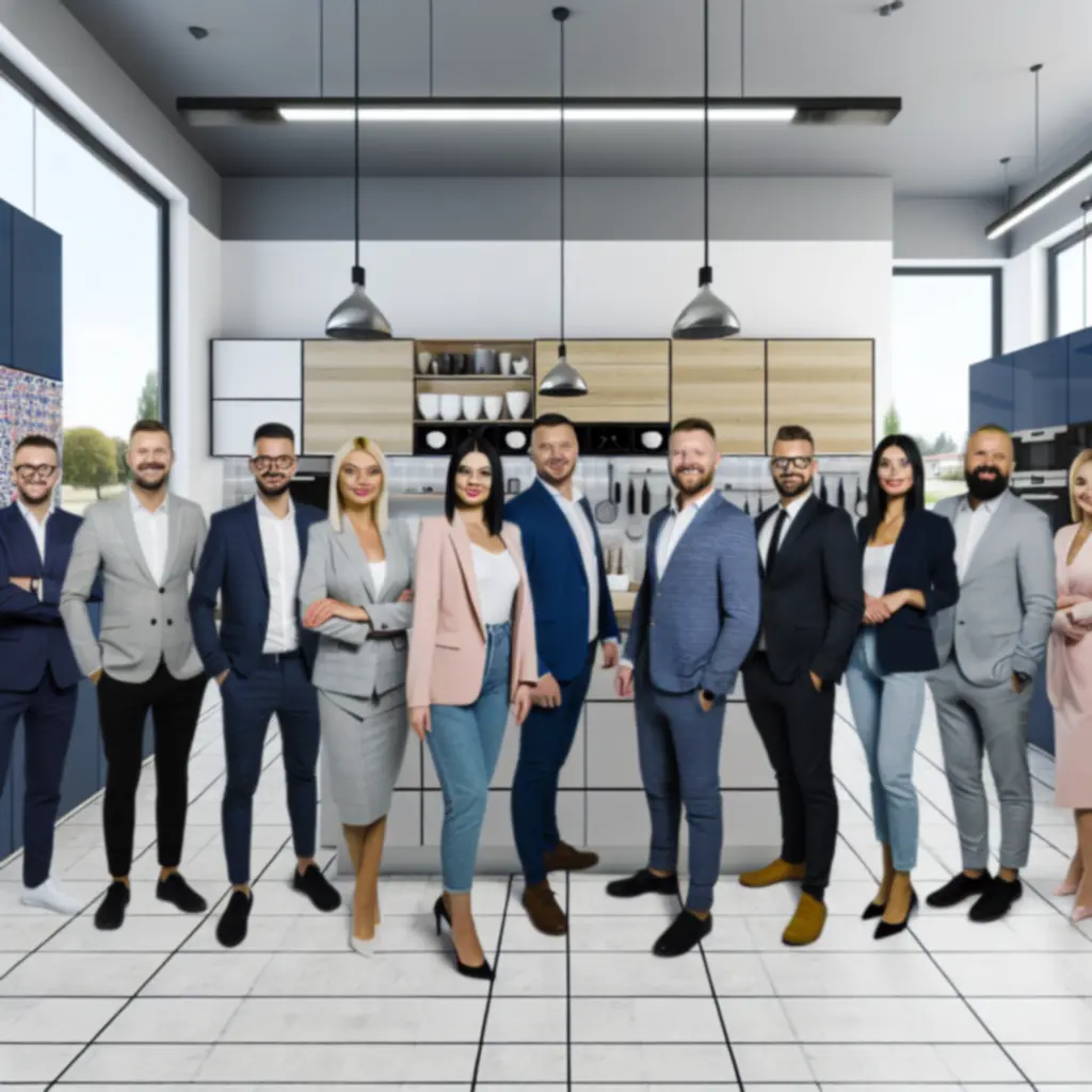 Zespół KitchenHomeCo pracujący nad projektem nowoczesnej kuchni